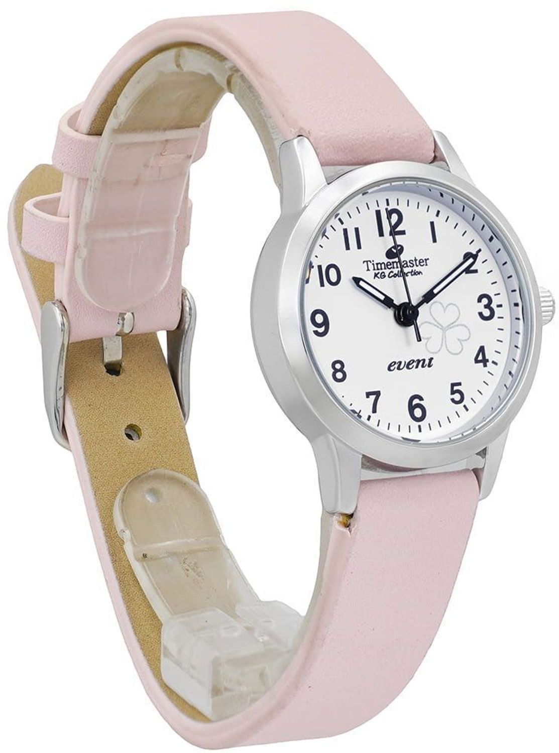 Zegarek komunijny dla dziewczynki Timemaster Event 013-13 – różowy pasek, srebrna koperta, koniczynka 26 mm + pudełko komunijne.jpg