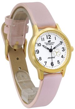 Zegarek komunijny dla dziewczynki Timemaster Event 013-14 – różowy pasek, złota koperta, koniczynka 26 mm + pudełko komunijne.jpg