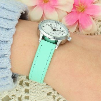 Zegarek dzięciecy Timemaster Event 013-15 – miętowy pasek, srebrna koperta, biała tarcza 26 mm + pudełko Pamiątka Pierwszej Komunii Św. dziewczynka.jpg