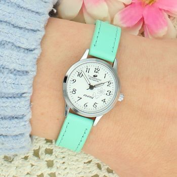 Zegarek dzięciecy Timemaster Event 013-15 – miętowy pasek, srebrna koperta, biała tarcza 26 mm + pudełko Pamiątka Pierwszej.jpg