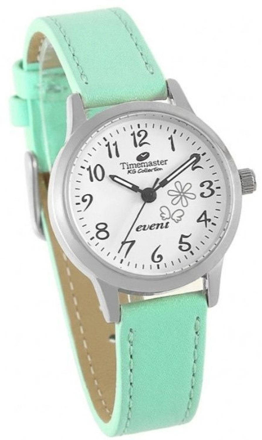 Zegarek dzięciecy Timemaster Event 013-15 – miętowy pasek, srebrna koperta, biała tarcza 26 mm + pudełko Pamiątka Pierwszej Komunii Św..jpg
