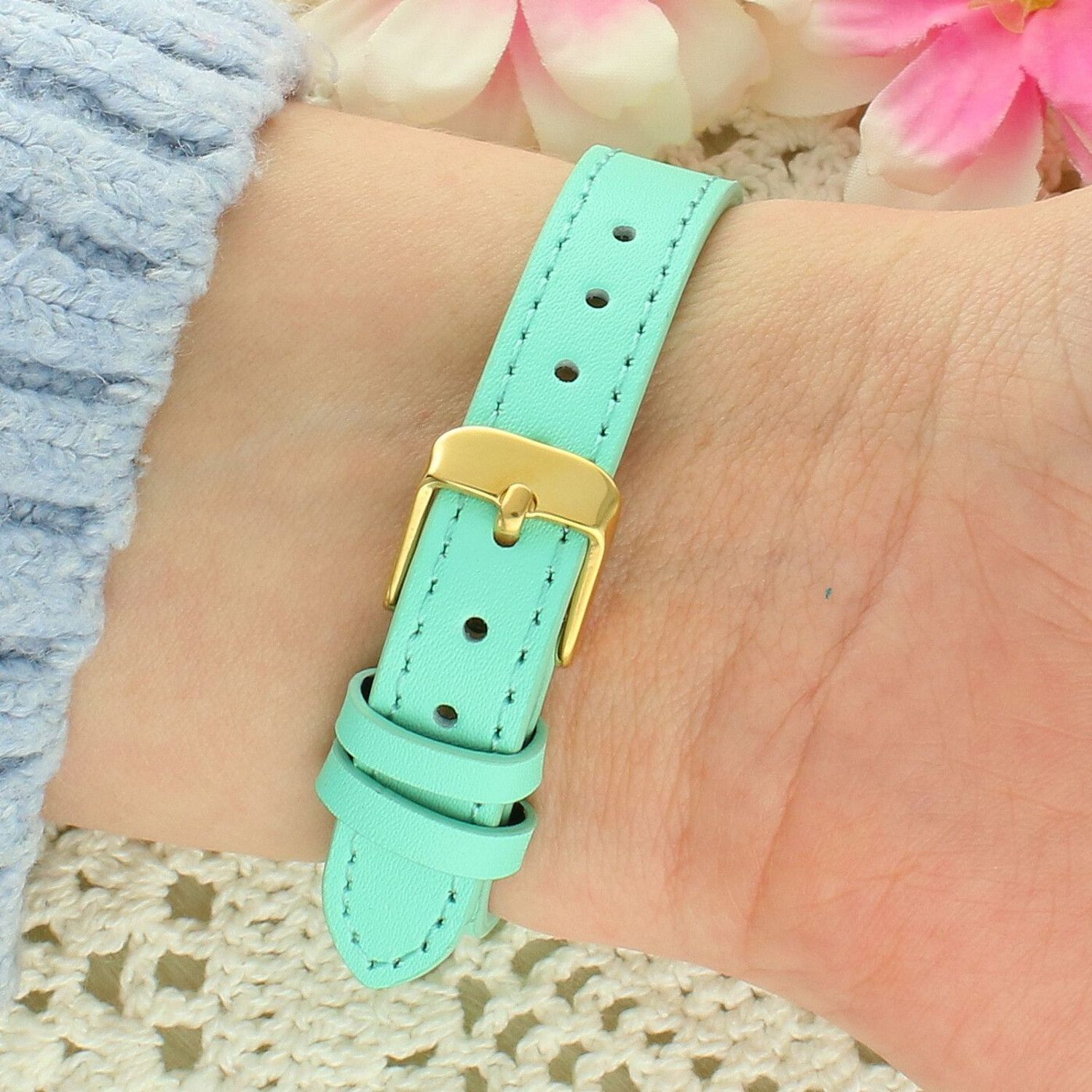 Zegarek dziewczęcy Timemaster Event na Pierwszą Komunię Świętą – miętowy pasek, złota koperta.jpg