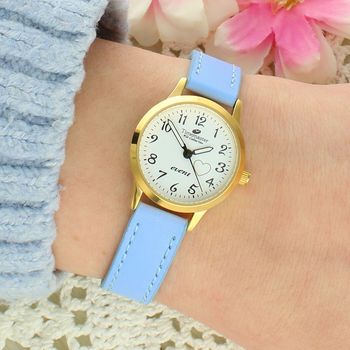 Zegarek dziewczęcy Timemaster Event 013-18 – błękitny pasek, złota koperta, serce na tarczy + pudełko komunijne gold.jpg