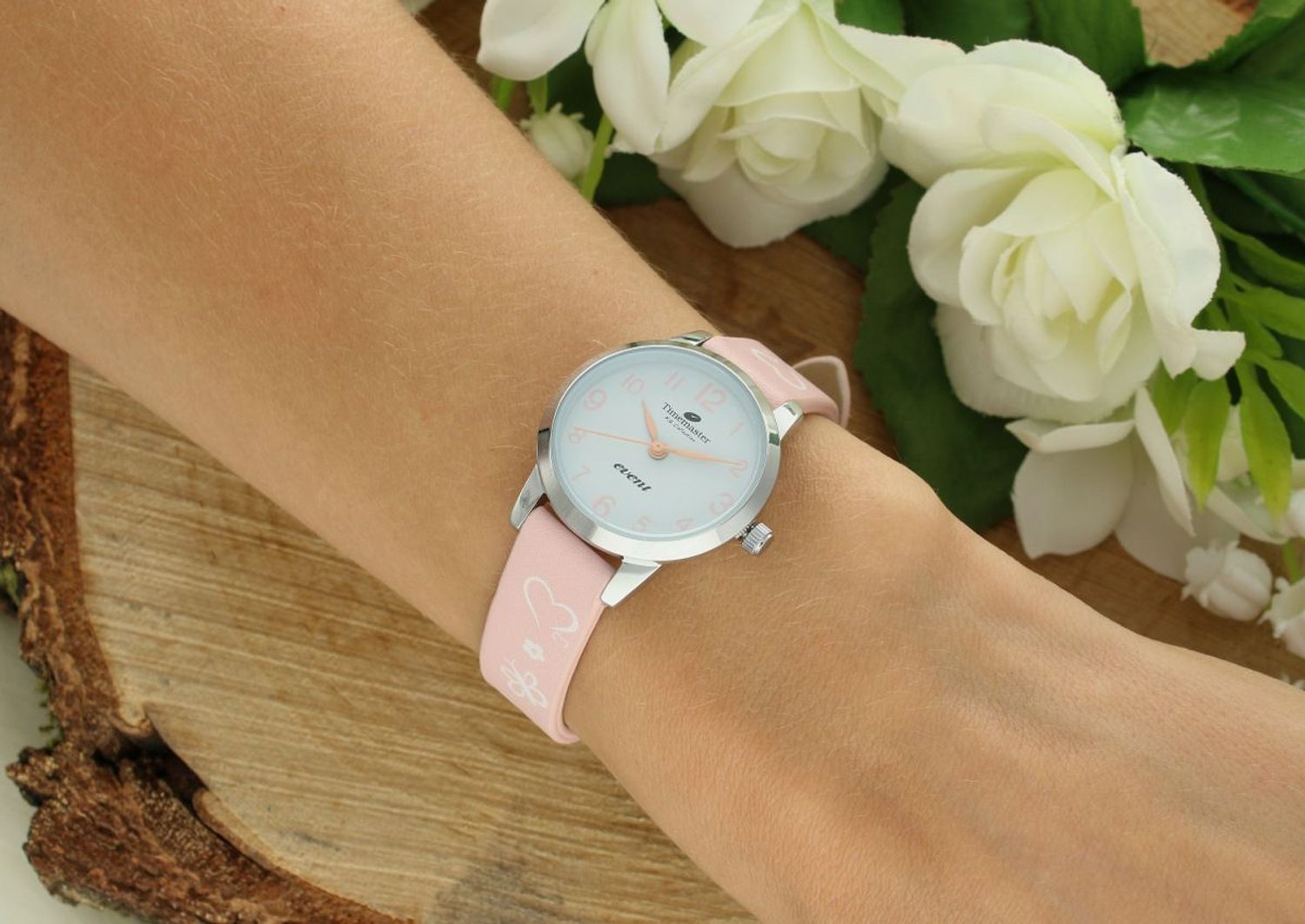 Zegarek dziecięcy Timemaster 013-3 różowy pasek, biała tarcza, kwarcowy.jpg