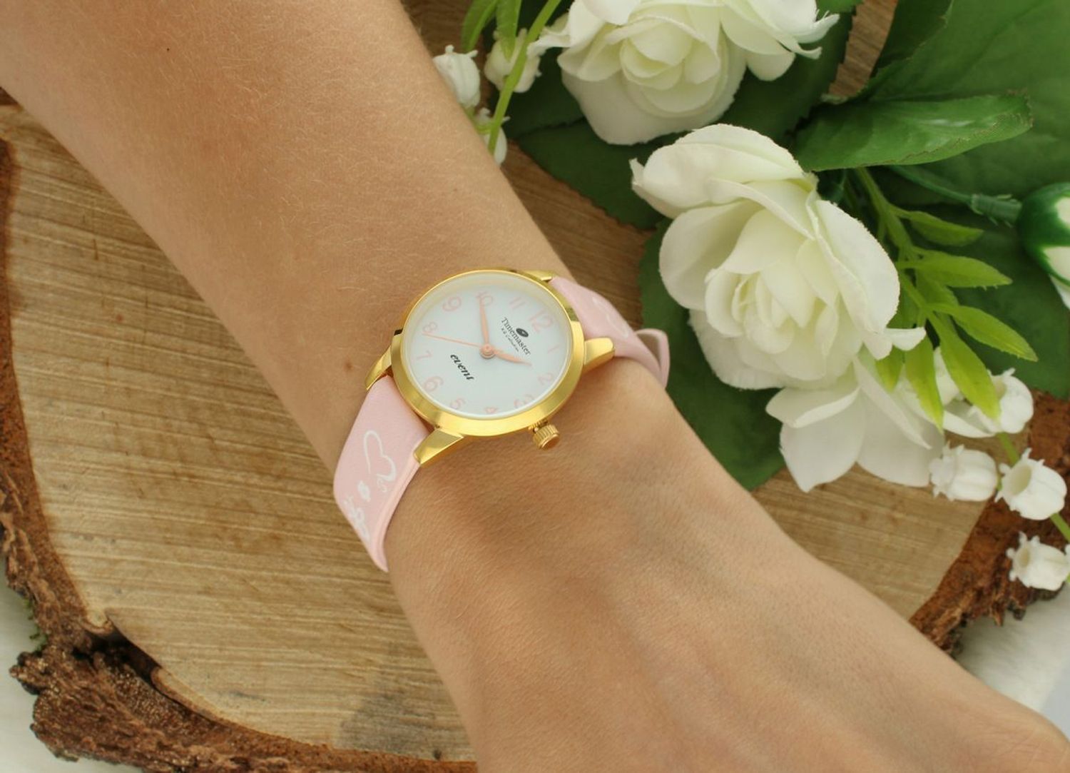 Zegarek dziecięcy Timemaster 013-4 różowy  Pozłacana koperta  Skórzany pasek  30M WR 013-04.jpg