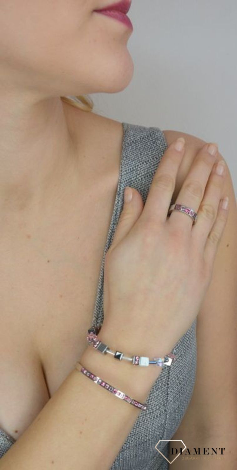 Pierścionek obrączka Swarovski różowe kryształy Coeur De Lion 0130401917.jpg