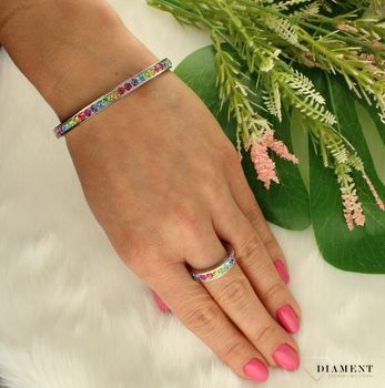 Bransoletka damska Coeur De Lion sztywna kolorowe kryształki Swarovski. Bransoletka damska Coeur De Lion  to prosta stalowa biżuteria w kolorze srebrnym wykonana w Niemczech z kolorowymi kryształami Swarovskiego (1).jpg