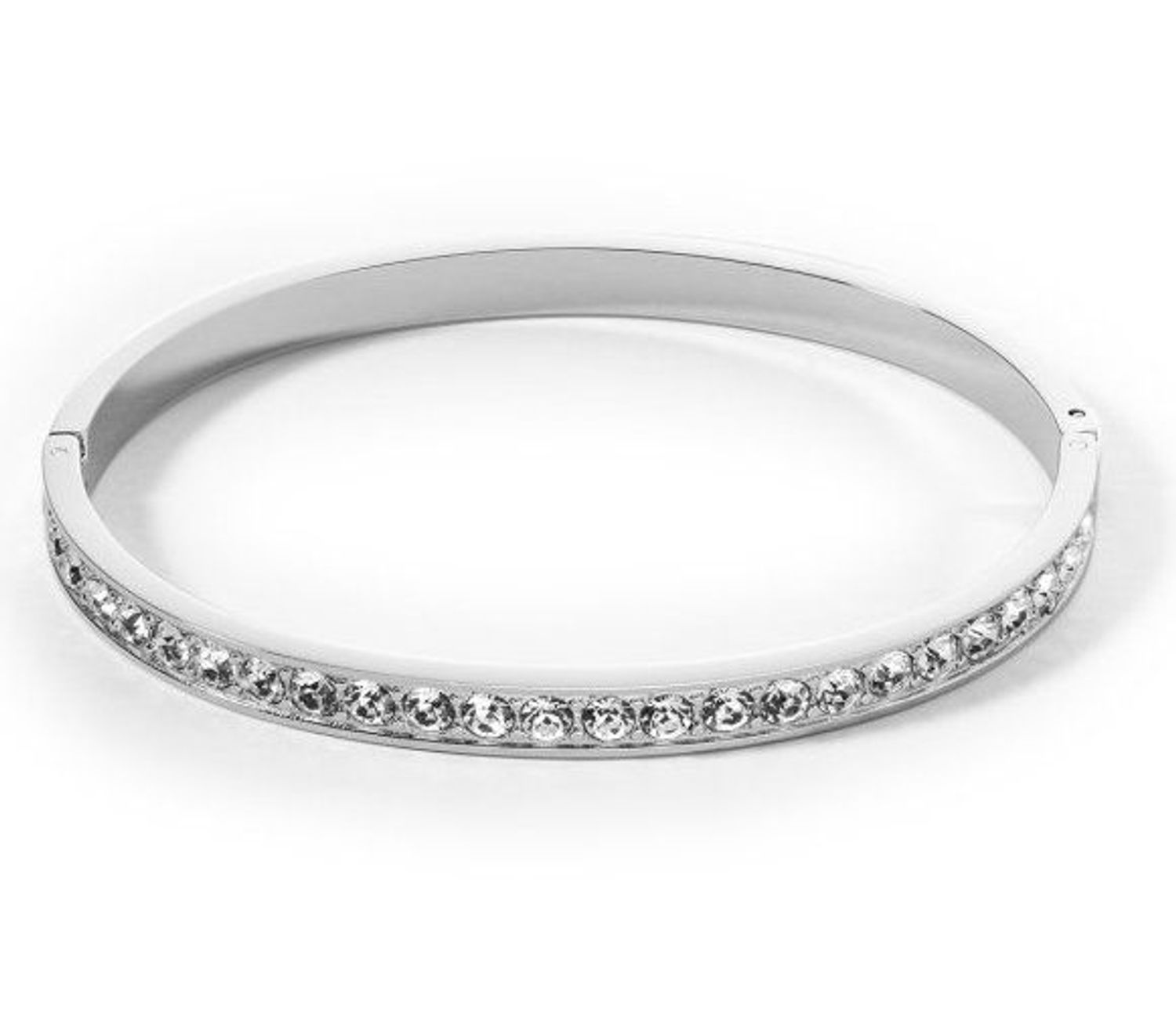 Bransoletka damska Coeur De Lion sztywna białe kryształki Swarovski 0131371817.Bransoletka damska Coeur De Lion  to prosta stalowa biżuteria w kolorze srebra wykonana w Niemczech z białymi kryształami Swarovski.jpg