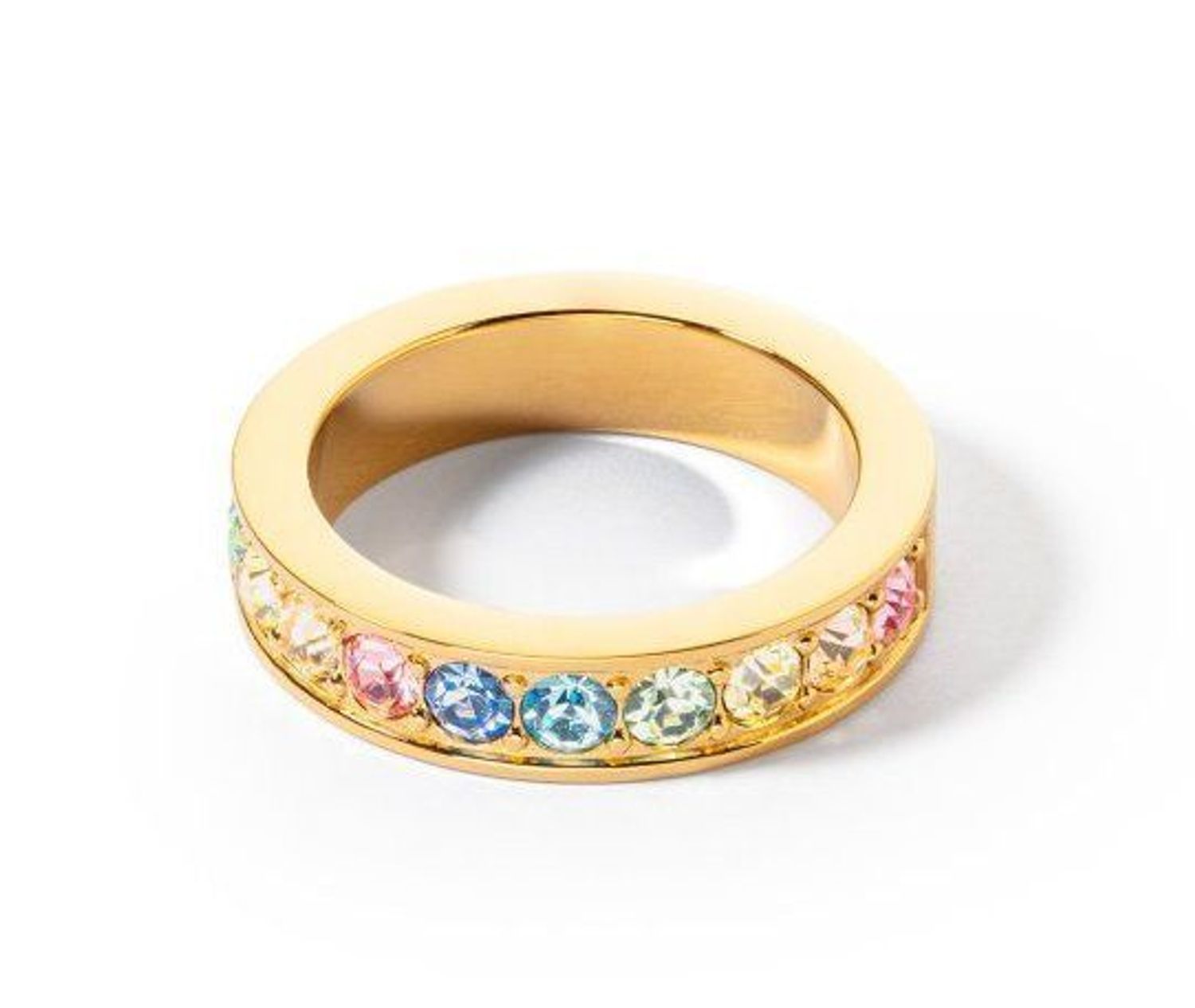 Pierścionek damski Swarovski kolorowe kryształki Coeur De Lion 0131401590. Pierścionek damski kolorowy Swarovski Coeur De Lion to prosta stalowa biżuteria w kolorze różowego złota wykonana w Niemczech..jpg