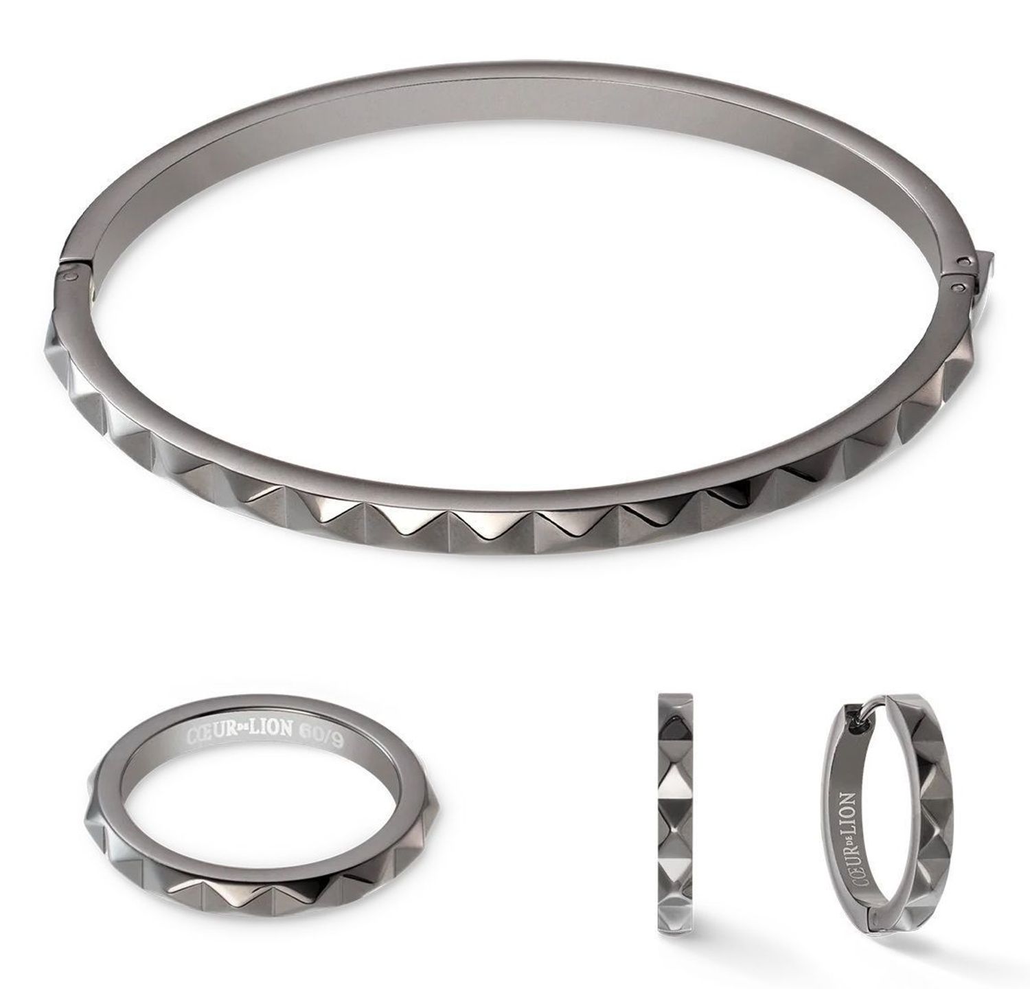 Bransoletka damska sztywna czarna ćwieki Coeur De Lion Spikes 0135321223. Bransoletka damska stalowa. Bransoletka damska na prezent. Bransoletka damska Coeur de Lion. Sztywna bransoletka damska..jpg