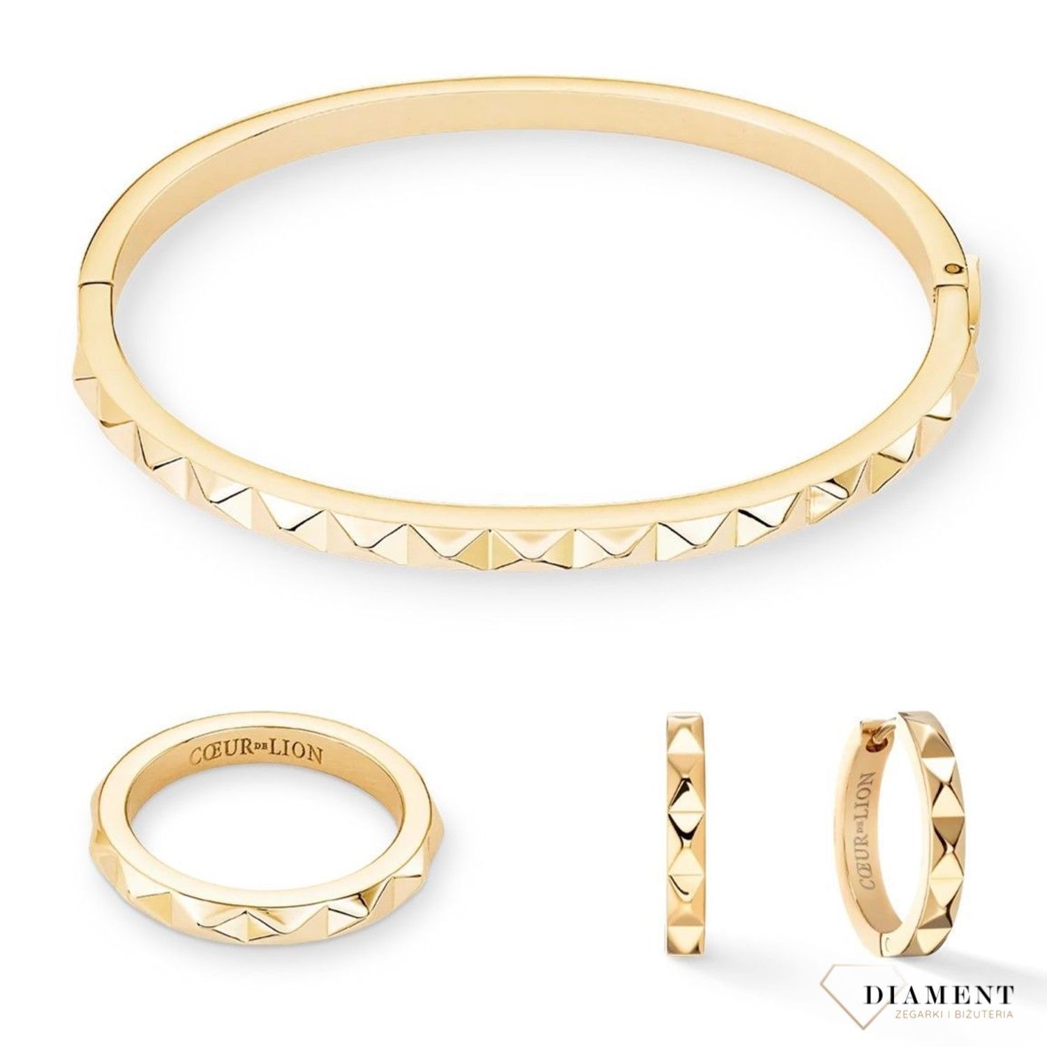 Bransoletka sztywna damska Coeur De Lion złota ćwieki 0135321600. Sztywna bransoletka Coeur de Lion ozdobiona ćwiekami. Pomysł na oryginalny prezent z Coeur de Lion. Najlepsza biżuteria ze stali..jpg