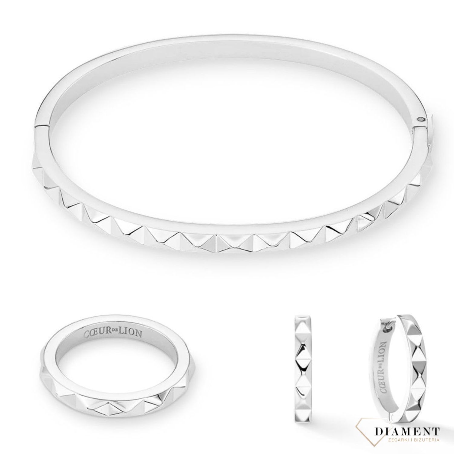 Bransoletka sztywna damska Coeur De Lion ćwieki 0135321700. Sztywna bransoletka Coeur de Lion ozdobiona ćwiekami. Pomysł na oryginalny prezent z Coeur de Lion. Najlepsza biżuteria ze stali..jpg