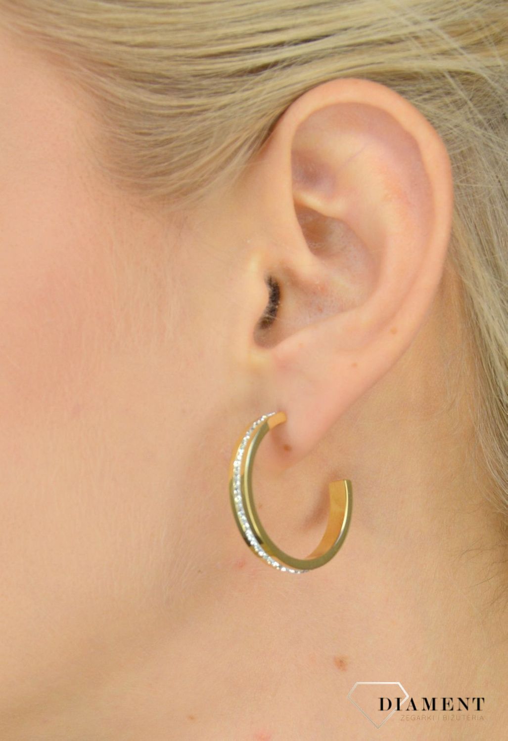 Kolczyki koła pozłacane Swarovski białe Coeur De Lion 0149211816.jpg