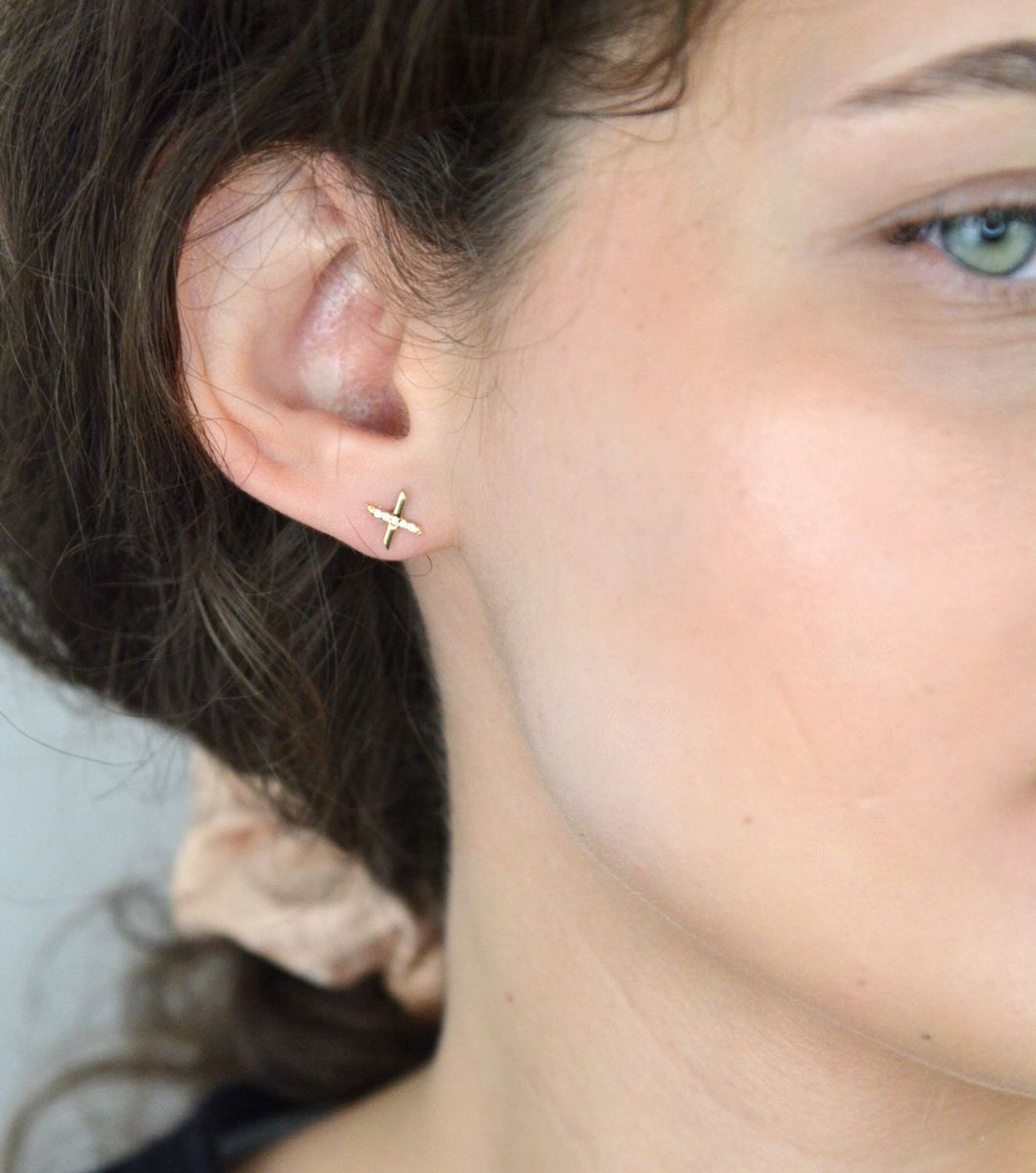 Kolczyki złote znak X z cyrkonią pr 585, 0161LP.jpg