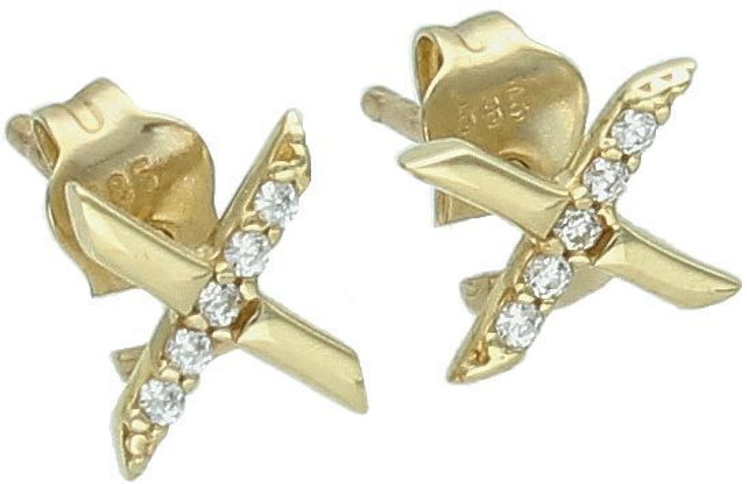 Kolczyki złote znak X z cyrkonią pr 585, 0161LP.jpg