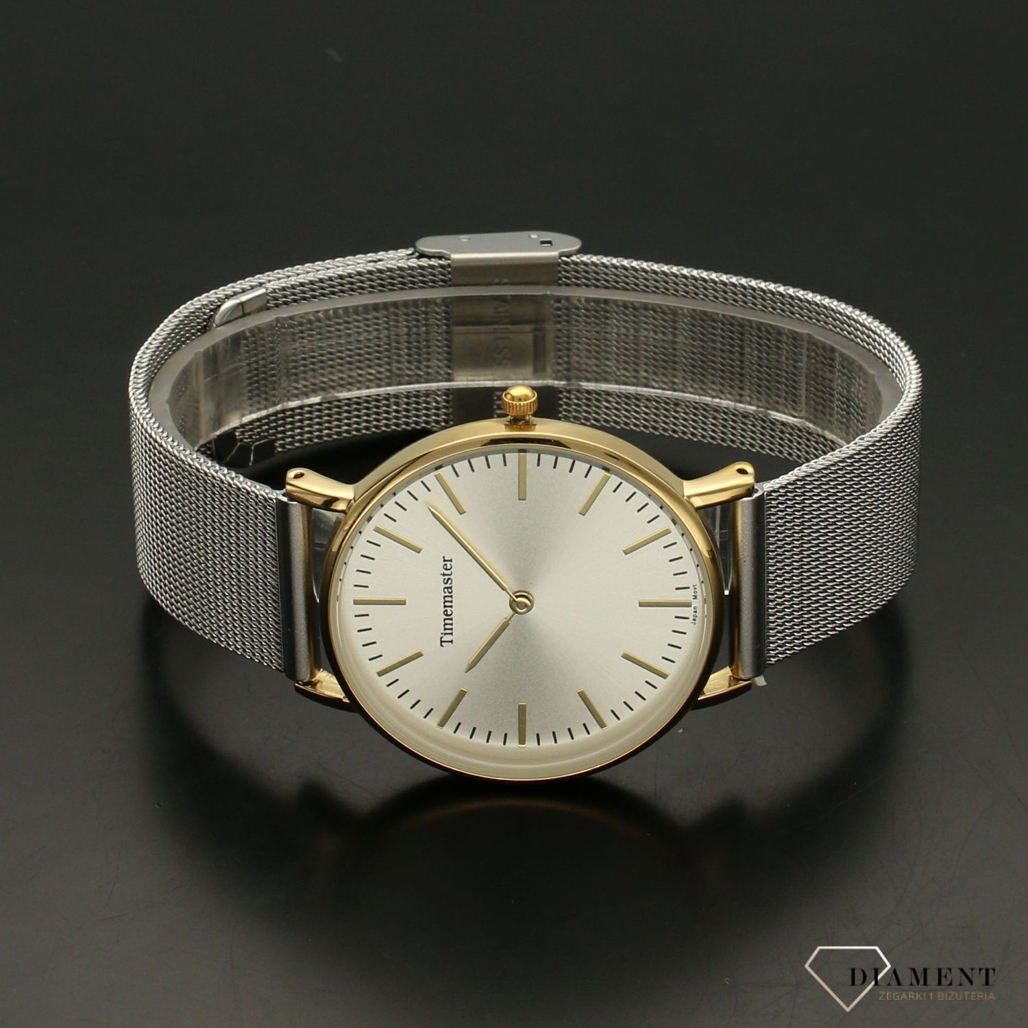 Zegarek damski TIMEMASTER 023-12 srebrna tarcz złote indeksy. Zegarek damski w srebrno- złotej kolorystyce. Zegarek damski ze srebrną tarczą ozdobiony złotą koperta i złotymi indeksami i wskazówkami. Świetny dodatek pasujący d.jpg