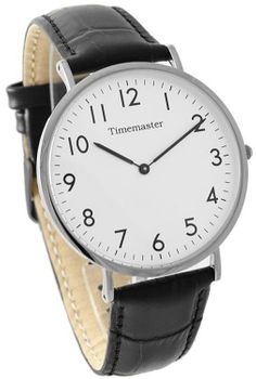 Zegarek Timemaster 024-14 – klasyczny zegarek męski, srebrna koperta, biały cyferblat, czarny pasek.jpg
