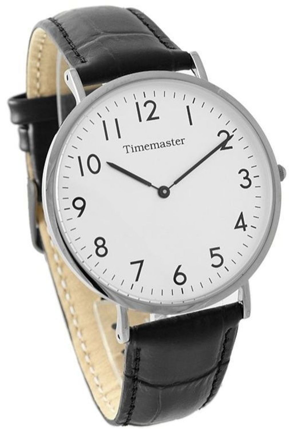 Zegarek Timemaster 024-14 – klasyczny zegarek męski, srebrna koperta, biały cyferblat, czarny pasek.jpg