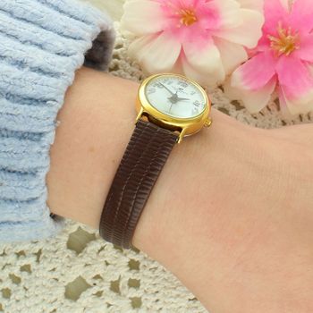 Zegarek damski Timemaster Classic 026-71 – złota koperta, biała tarcza, brązowy pasek ze skóry ekologicznej gold.jpg