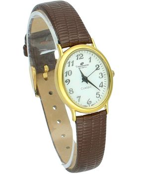 Zegarek damski Timemaster Classic 026-71 – złota koperta, biała tarcza, brązowy pasek ze skóry ekologicznej.jpg