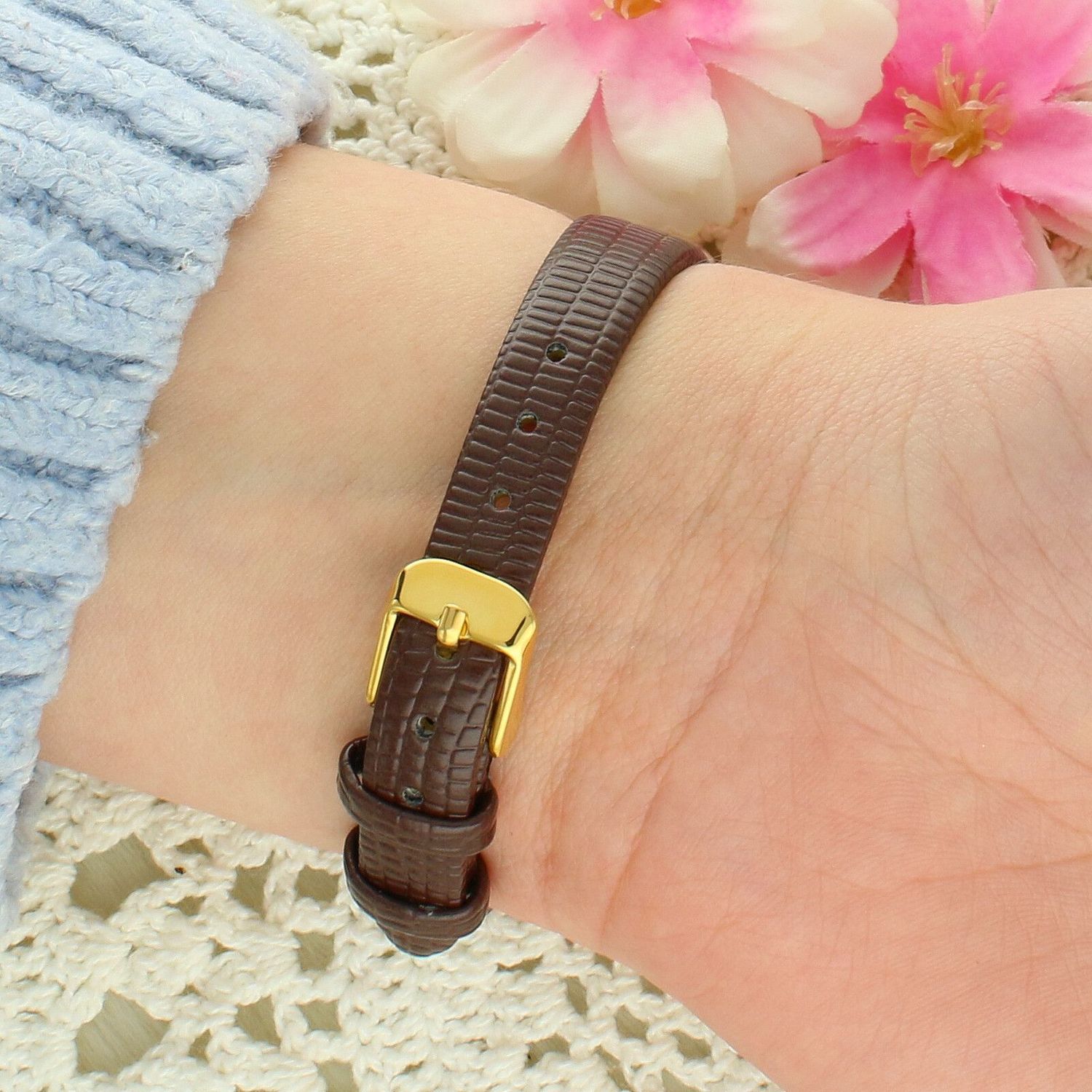 Zegarek damski Timemaster Classic 026-71 – złota koperta, biała tarcza, brązowy pasek ze skóry ekologicznej brown.jpg