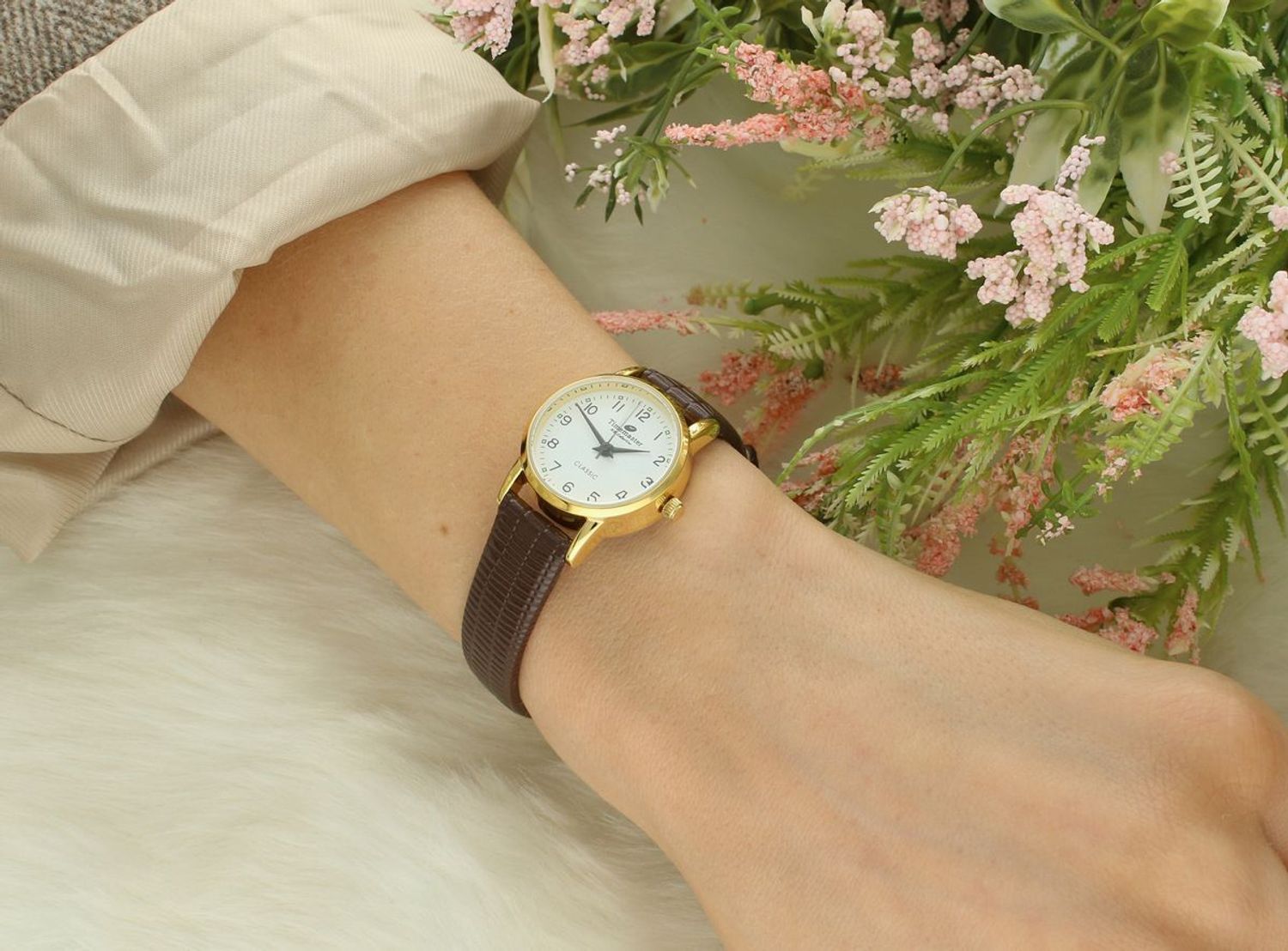 Zegarek damski Timemaster 026-76 brazowy pasek złota koperta.jpg