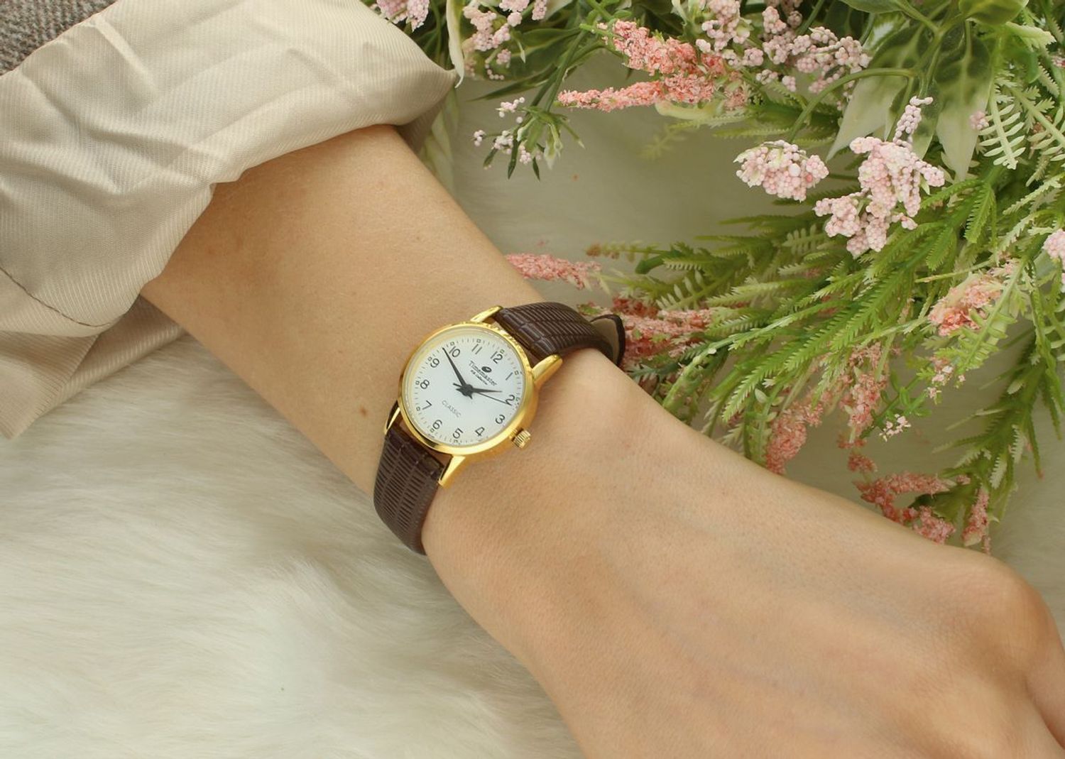 Zegarek damski Timemaster 026-76 brazowy pasek złota koperta.jpg