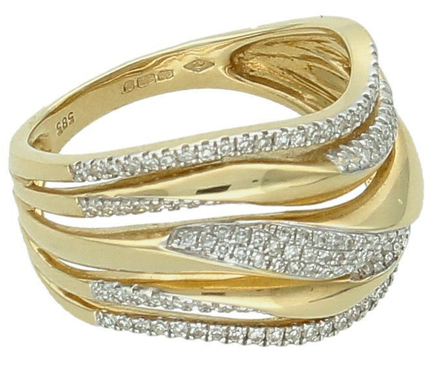 Złoty pierścionek 585 Diament żółte złoto rozmiar 14 Pierścionek  wykonany ze złota próby 585. Pierścionek składa się z 117 brylantów o łącznej wielkości 1.jpg