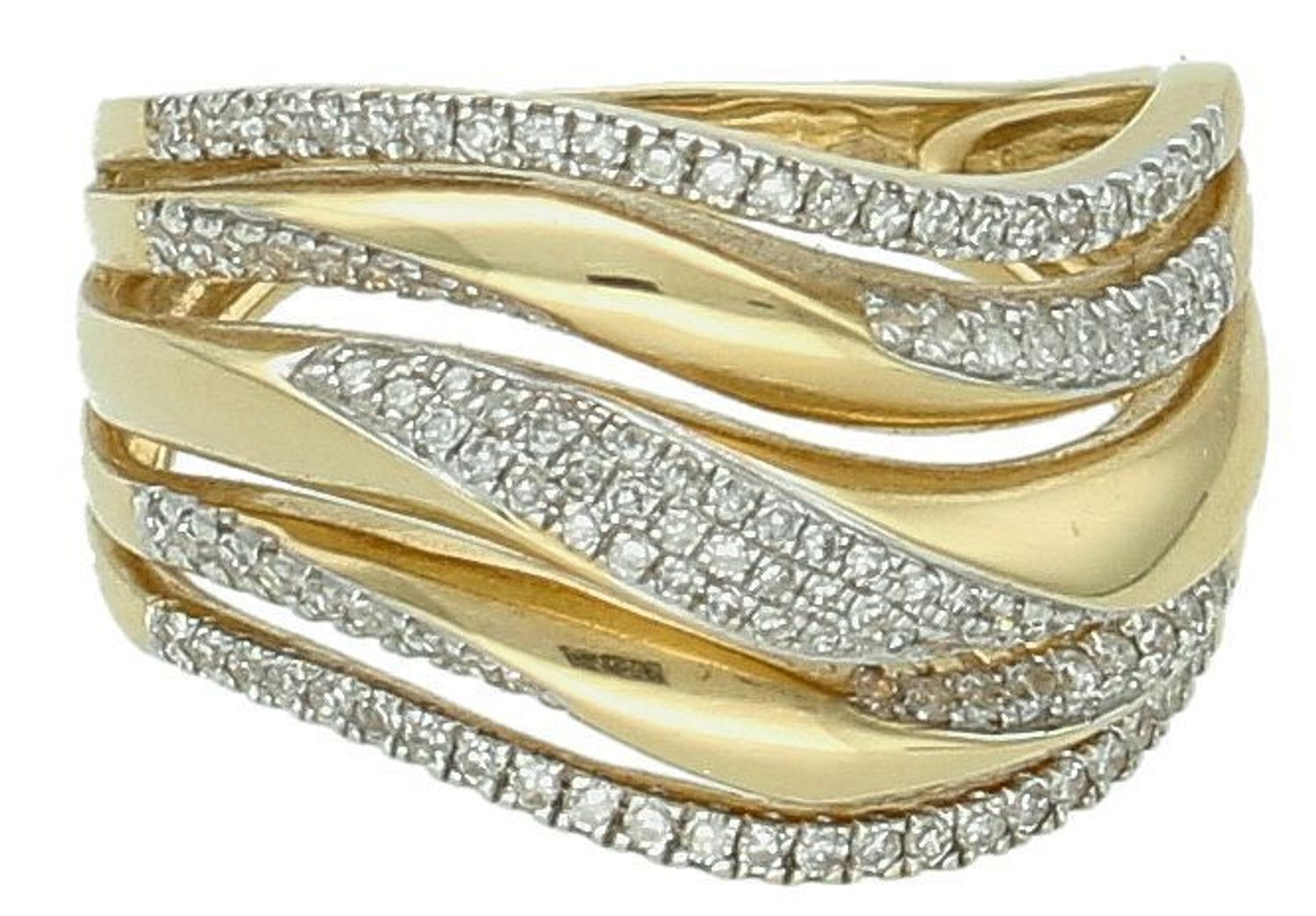 Złoty pierścionek 585 Diament żółte złoto rozmiar 14 Pierścionek  wykonany ze złota próby 585. Pierścionek składa się z 117 brylantów o łącznej wielkości 1.jpg