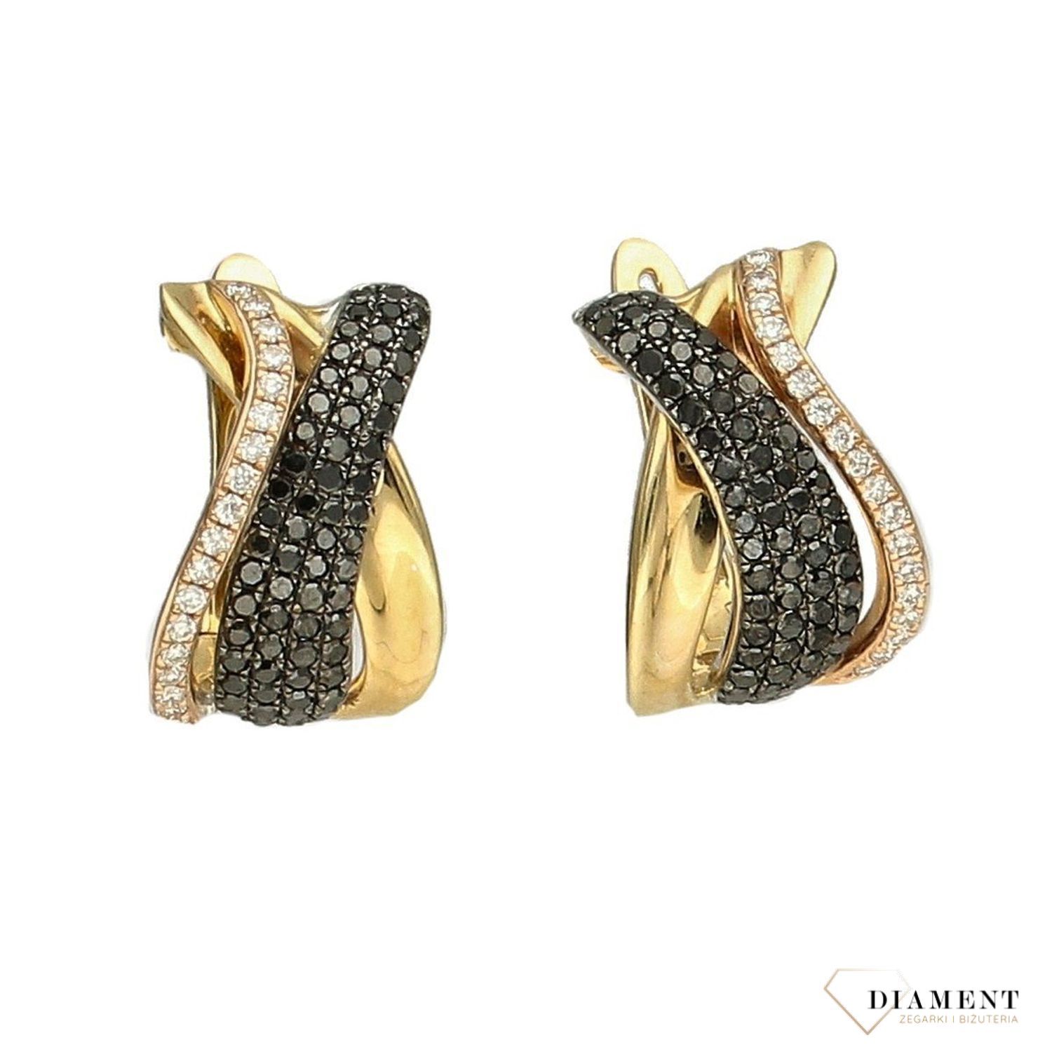 Złote kolczyki z brylantami białe i czarne brylanty.jpg