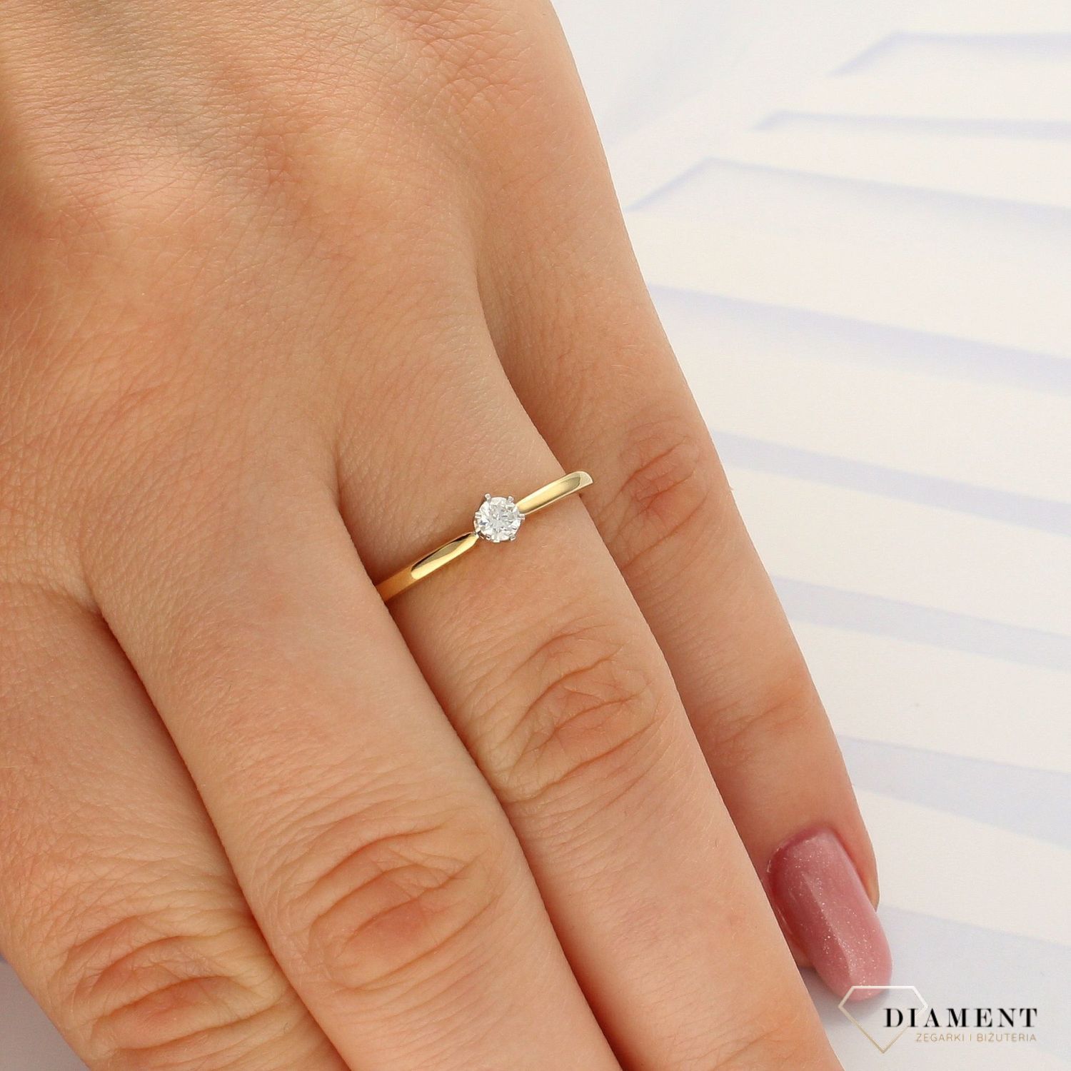 pierścionek złoty z diamentem, pierścionek zaręczynowyR39803YW.jpg