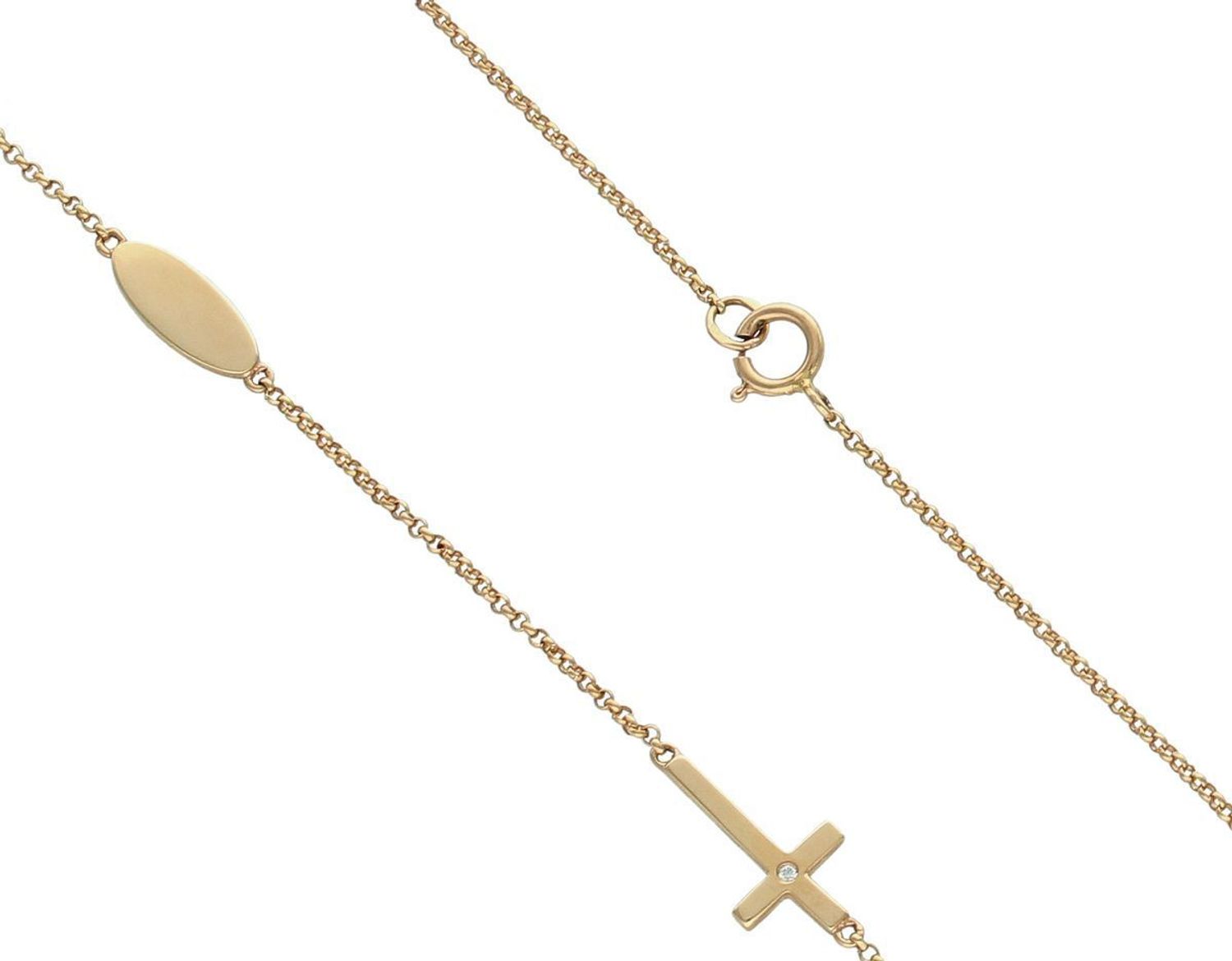 Złoty naszyjnik damski DIAMENT różowe złoto z krzyżykiem N03979 Y ArenArt wykonany ze złota próby 585. Naszyjnik z jednym brylantem wielkości 0,01 ct, czystości SI oraz barwie H. 1.jpg