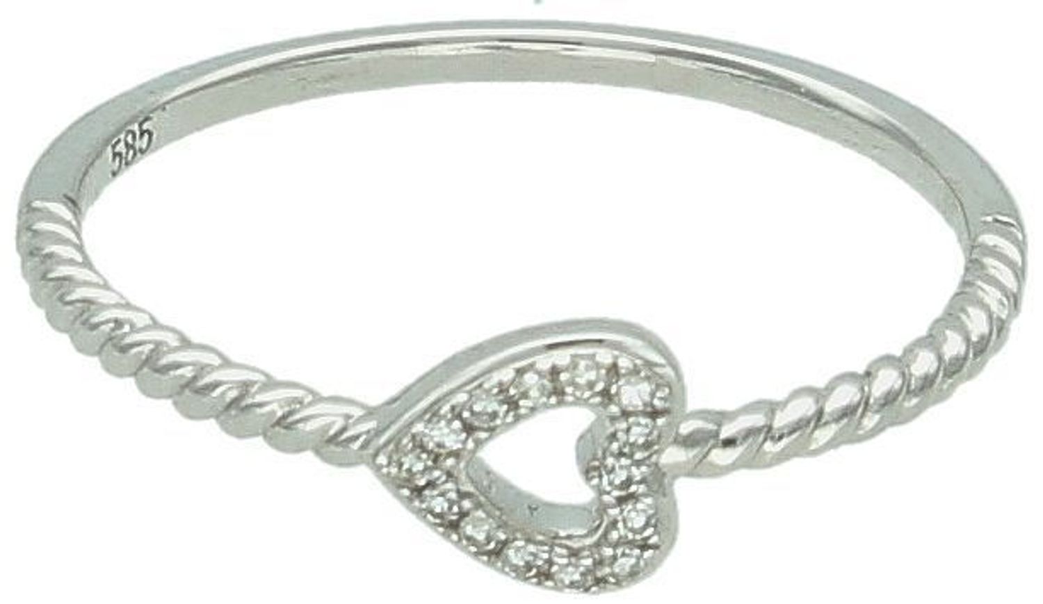 Złoty pierścionek damski z białego złota 585 Serce z diamentów.jpg