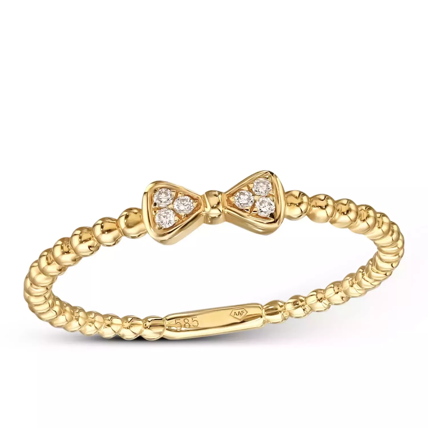 Złoty Pierścionek z Diamentami 585 Kokardka z Blaskiem - Rozmiar 14  R61161 (1).webp