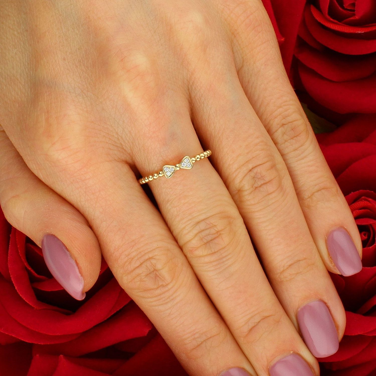 Złoty Pierścionek z Diamentami 585 Kokardka z Blaskiem - Rozmiar 14  R61161 damski.jpg