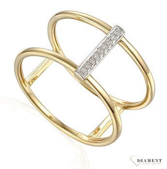 Pierścionek złoty DIAMENT żółte złoto, szeroka obrączka, diamenty. Pierścionki zaręczynowe. Piękny pierścionek ozdobiony brylantami. R63847.jpg