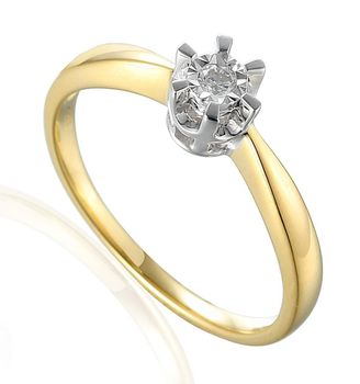 Pierścionek złoty DIAMENT żółte i białe złoto, jeden diament w białym złocie, zaręczynowy. Pierścionki zaręczynowe. Piękny pierścionek ozdobiony jednym brylantem.jpg