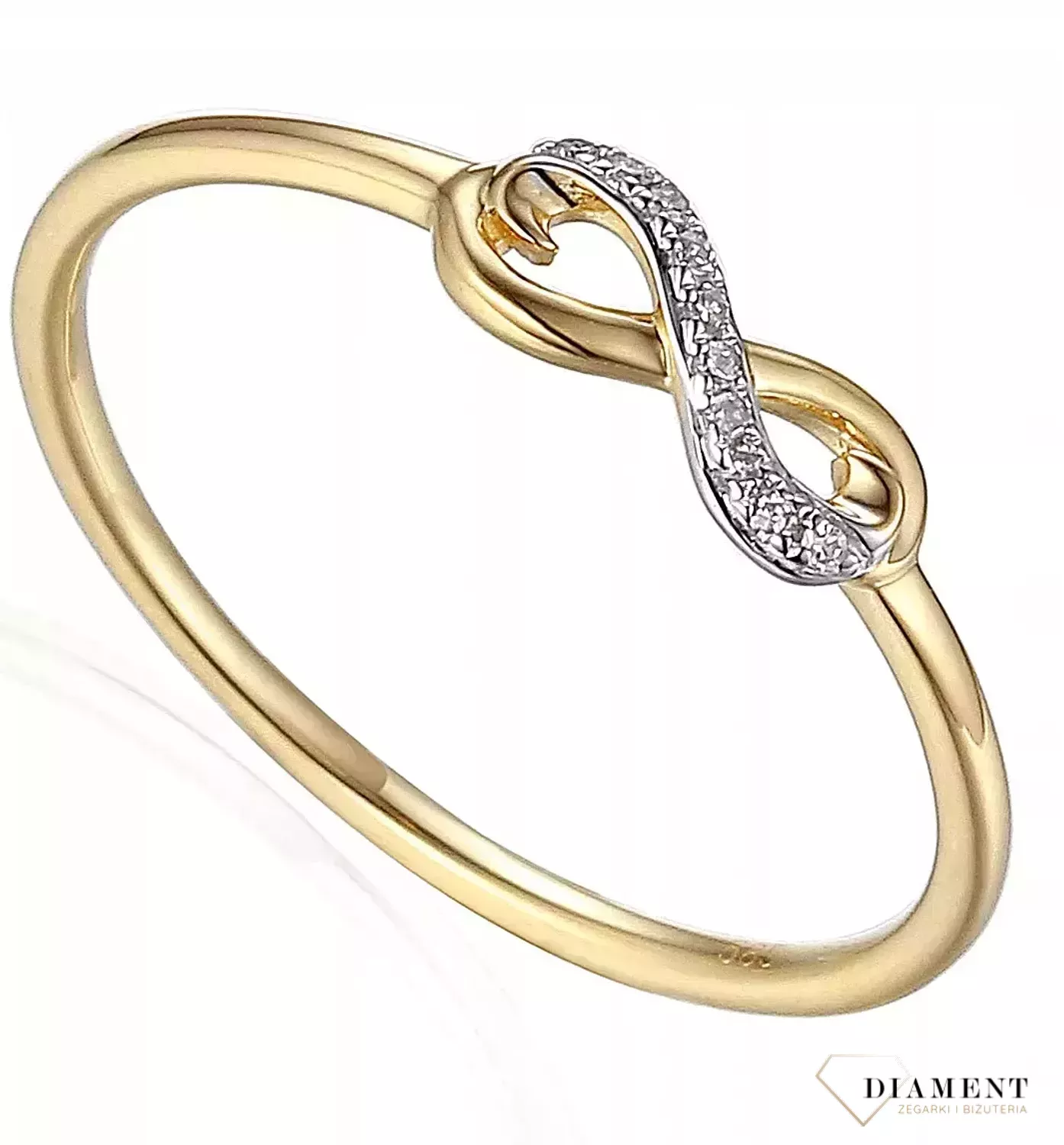 Pierścionek złoty DIAMENT 585, diamenty, nieskończoność. Pierścionek Arenart 0660072885 wykonany ze złota próby 585. Pierścionek nieskończoność.webp