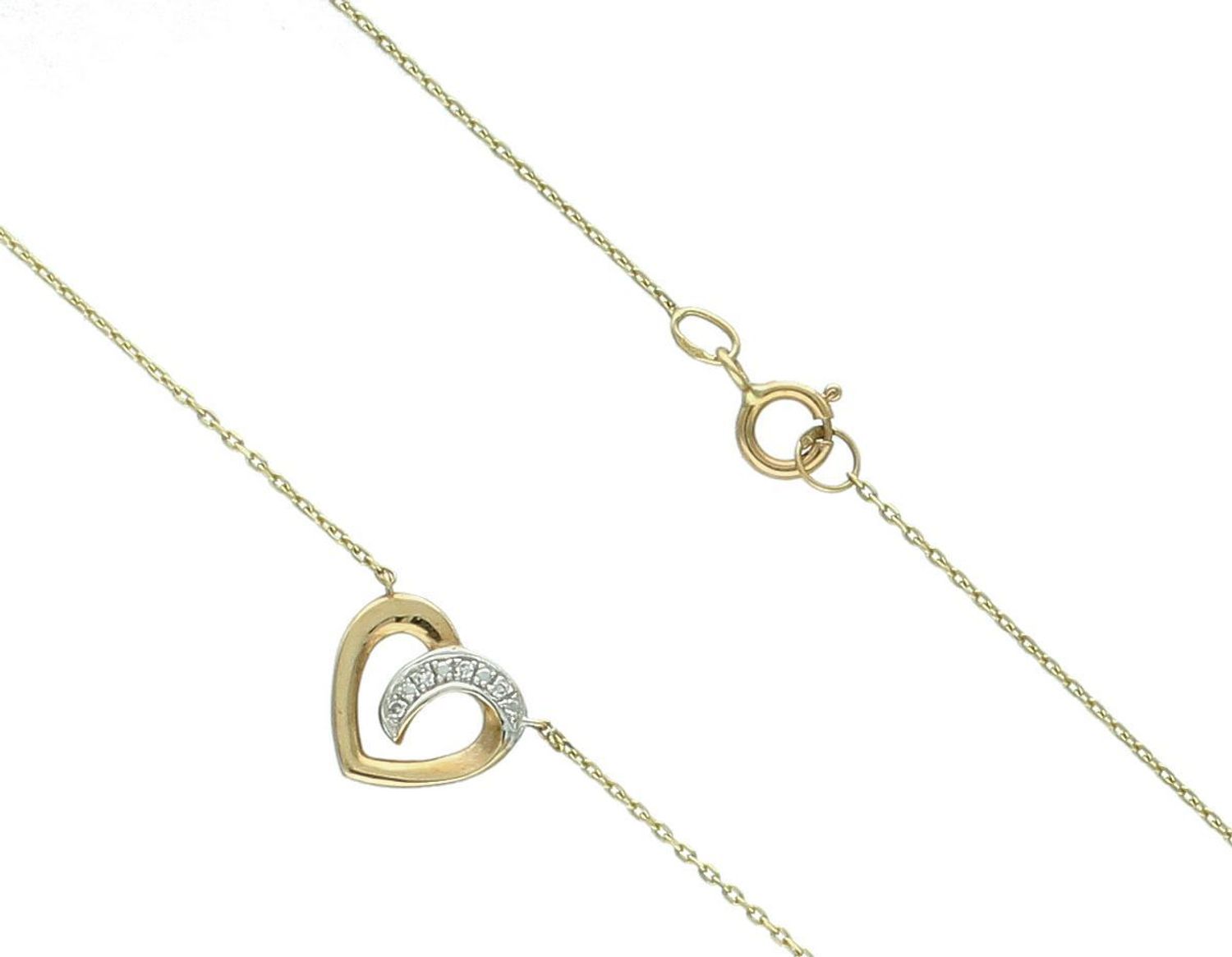 Naszyjnik złote serce 375 z diamentami N05646Y  Elegancki naszyjnik wykonany z najwyższej jakości 9 – karatowego złota wysadzany czterema diamentami o masie 0,01 1.jpg