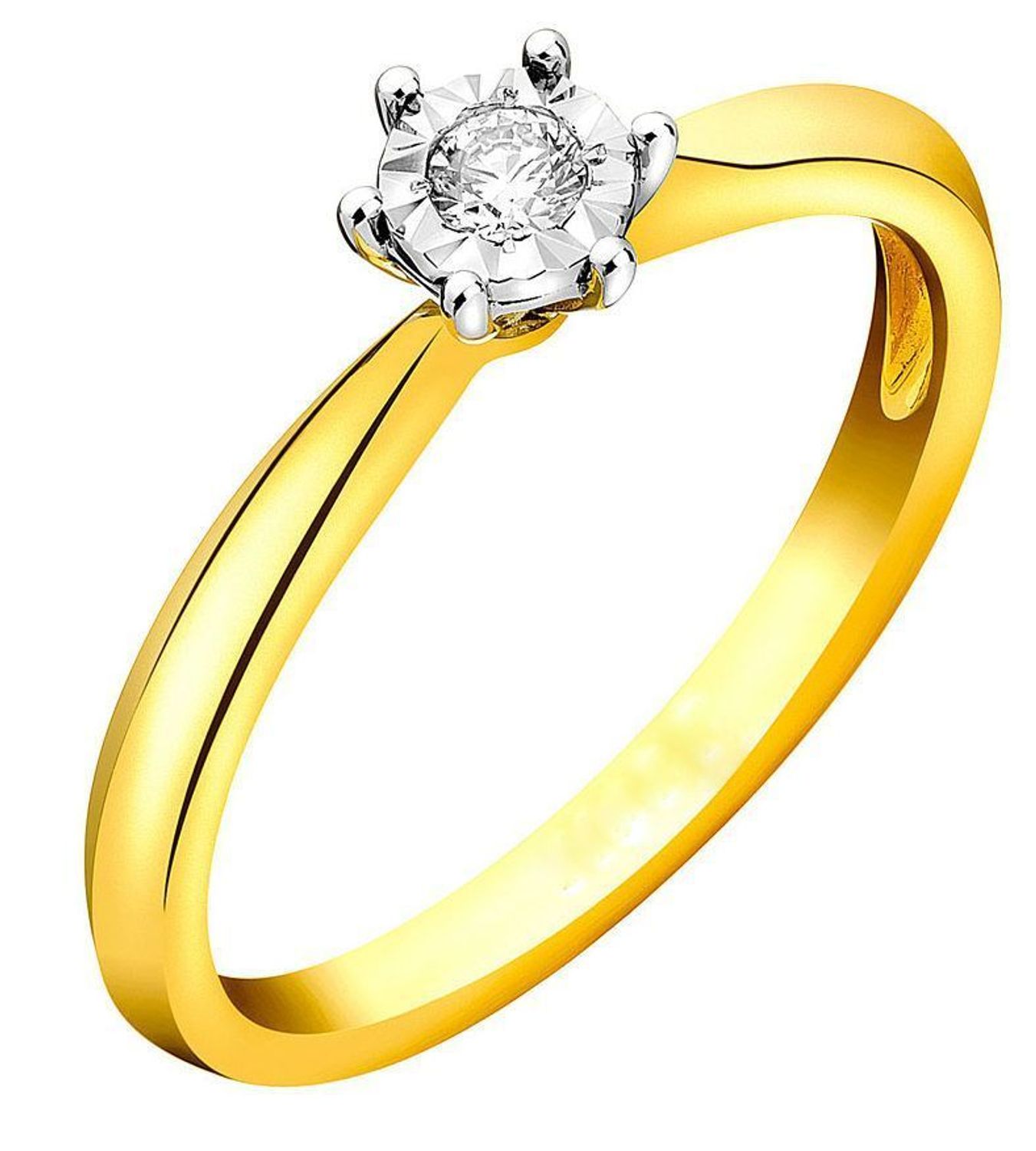Pierścionek złoty DIAMENT żółte złoto, jeden diament w białym. Pierścionki zaręczynowe. R63454YW.jpg