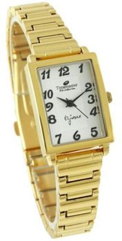 Zegarek damski Timemaster Bijoux – złota bransoleta, prostokątna koperta, klasyczna tarcza z cyframi arabskimi.jpg