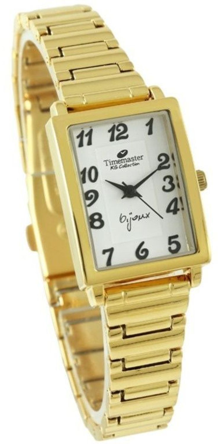 Zegarek damski Timemaster Bijoux – złota bransoleta, prostokątna koperta, klasyczna tarcza z cyframi arabskimi.jpg