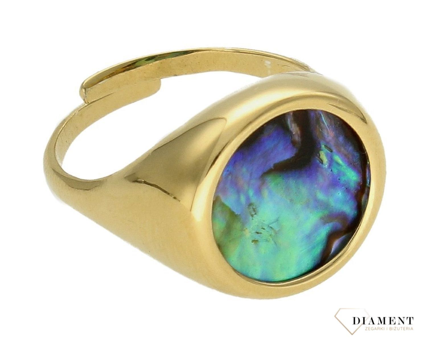 Srebrny pierścionek pokryty złotem z muszlą 0708159700. Efektowny pierścionek z muszlą naturalną wykonany z najwyższej jakości srebra 925 pokryty 24-karatowym złotem. Pierścionek o gładkiej fakturze z kamieniem sprawia, że ozdoba p.jpg