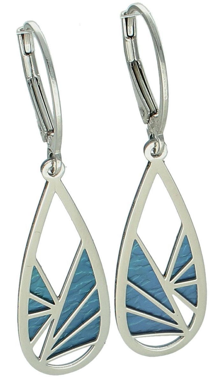 Kolczyki srebrne ozdobione tytanem pr 925, 0712769496 Srebrne kolczyki zostały wykonane z najwyższej jakości srebra próby 925, ozdobione niebieskim tytanem. 1.jpg