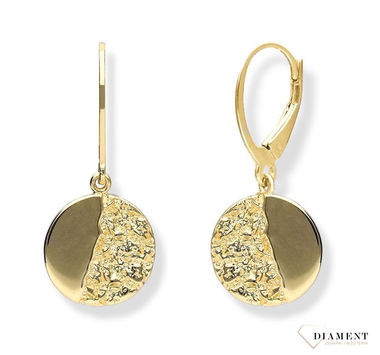 Srebrne kolczyki pozłacane wiszące z efektem pogniecionej blaszki 0712854090. Kolczyki z zapięciem angielskim. Bardzo wygodne i klasyczne zapięcie. Kolczyki można połączyć z pozostała bi (2).jpg