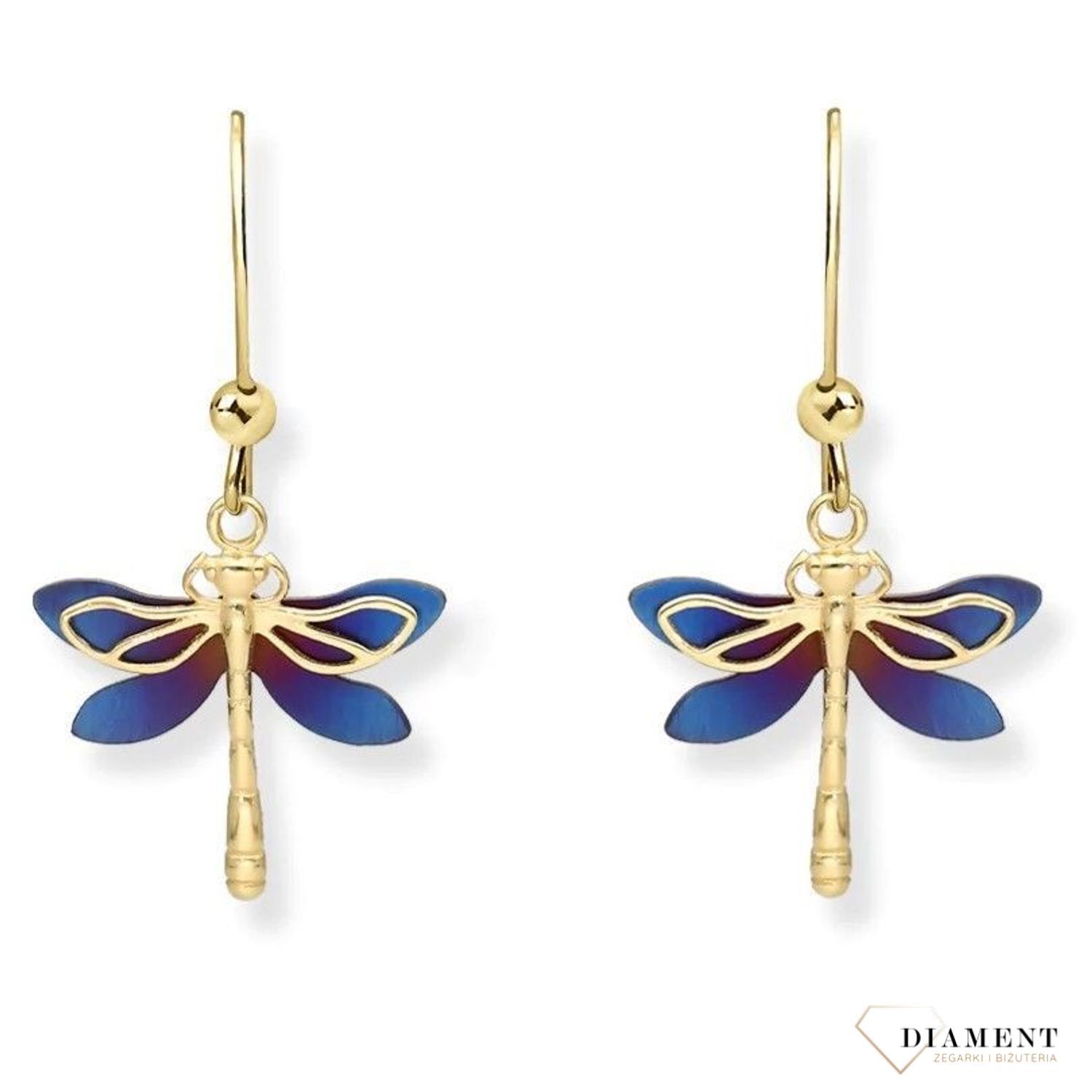 Srebrne kolczyki damskie pozłacane Ważka z tytanem 0712858890.  Tytanowe kolczyki damskie. Kolczyki srebrne ważki. Kolczyki na zapięcie bigiel angielski. Kolczyki damskie ze wzorem ważki. Kolczyki srebrne damskie na prezent..jpg