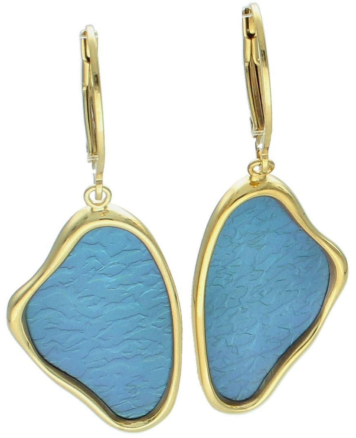 Kolczyki damskie wiszące srebro 925 pozłacane zdobione niebieskim tytanem 0712867596 Te kolczyki wiszące to połączenie elegancji i nowoczesności. Wykonane z srebra próby 925 i pozłacane.1.jpg