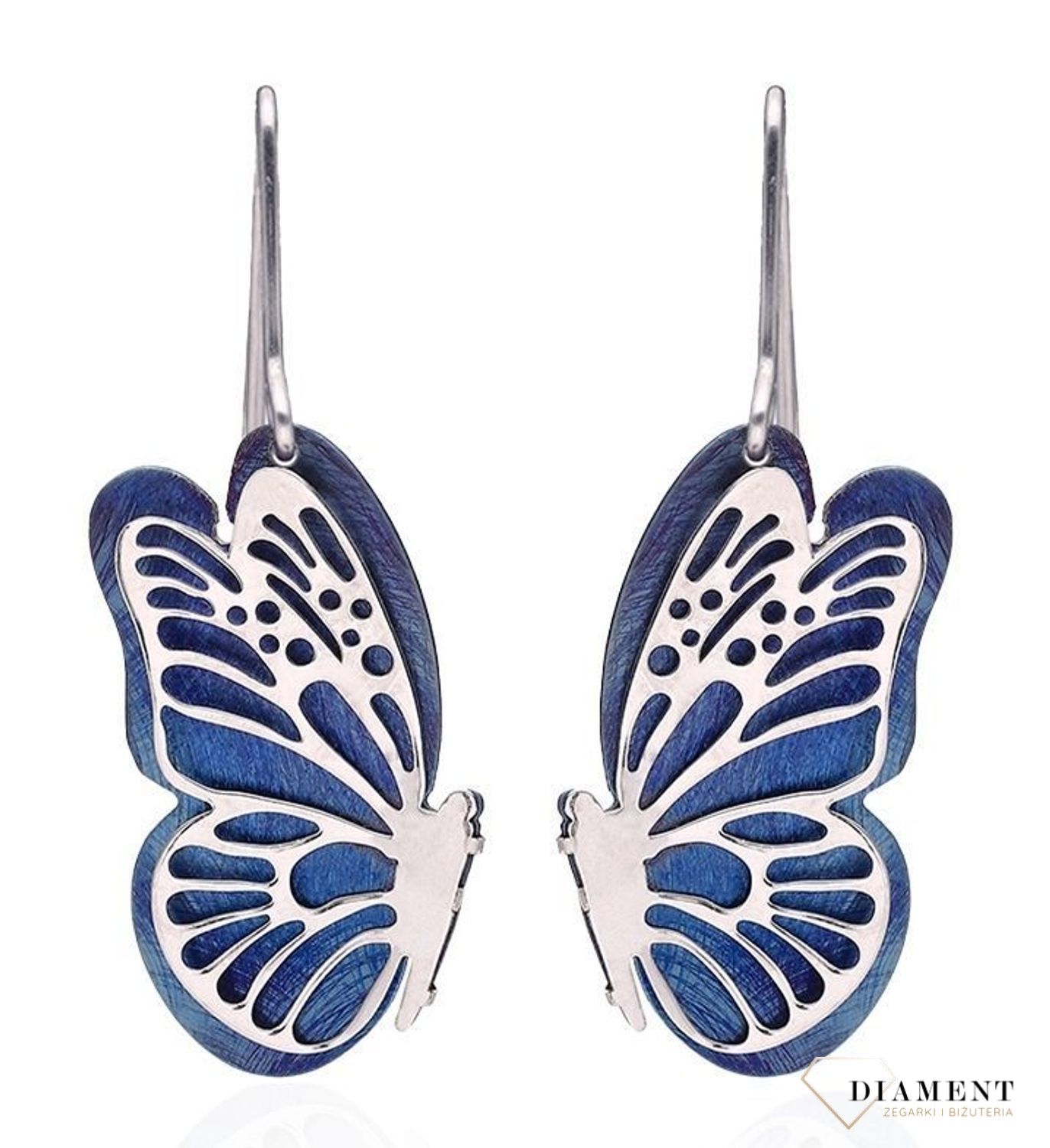 Kolczyki srebrne damskie wiszące motylki z niebieskim tytanem 0714750600. Srebrne kolczyki przeciągane w oryginalnym i ponadczasowym kształcie. Kolczyki zostały wykonane z tytanu. Bardzo modne kolczyki to idealny pomysł na p (1).jpg