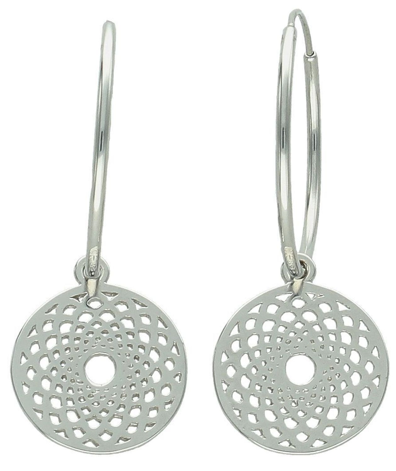 Kolczyki srebrne kółka z zawieszką ażurową pr 925, 0717029601 Srebrne kolczyki zostały wykonane z najwyższej jakości srebra próby 925. Kolczyki koła klasyczne o gładkiej 2.jpg