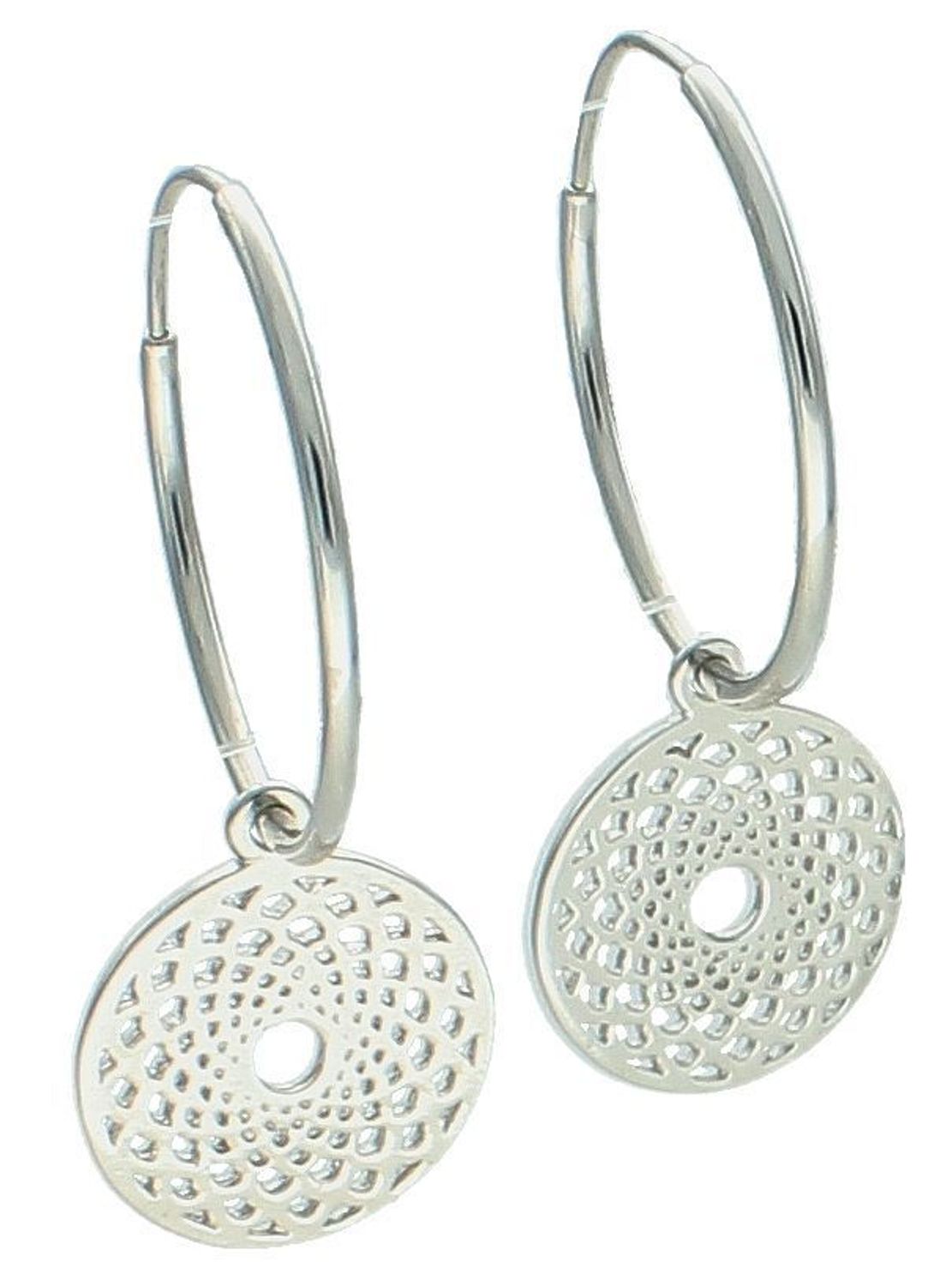 Kolczyki srebrne kółka z zawieszką ażurową pr 925, 0717029601 Srebrne kolczyki zostały wykonane z najwyższej jakości srebra próby 925. Kolczyki koła klasyczne o gładkiej 2.jpg